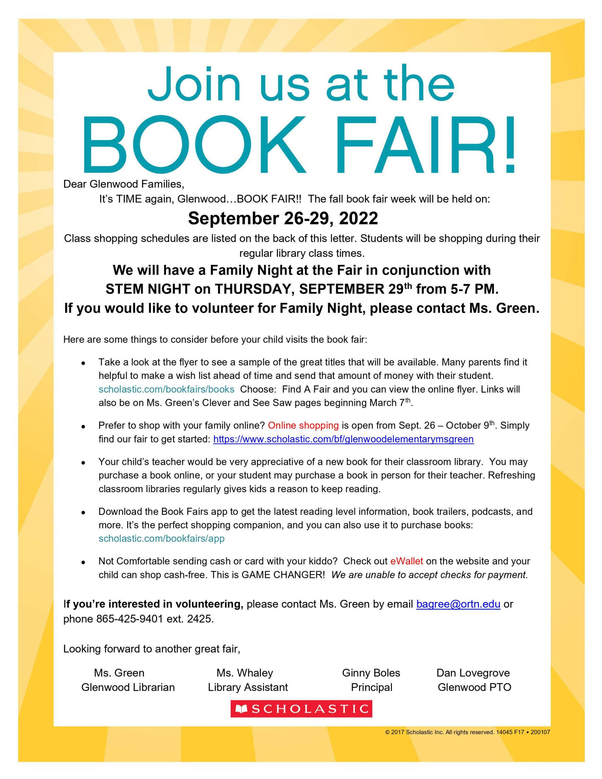 Scholastic Book Fair Returns - April 26-29